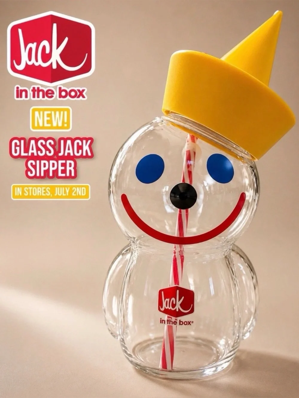Jack in the Box Glass Sipper Cup - New 100% Authentic